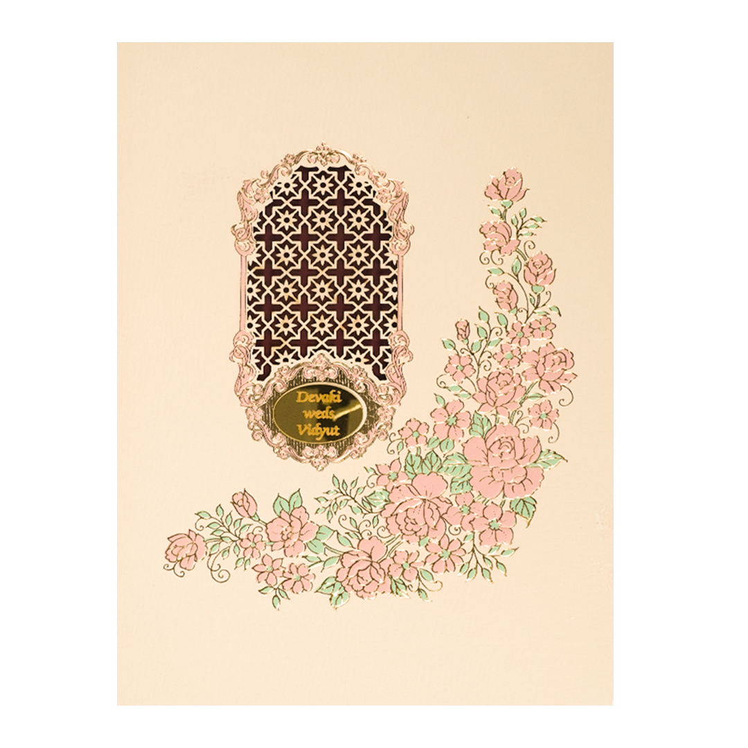 Pink Floral Jaali Padded Wedding Card-KSSC2330