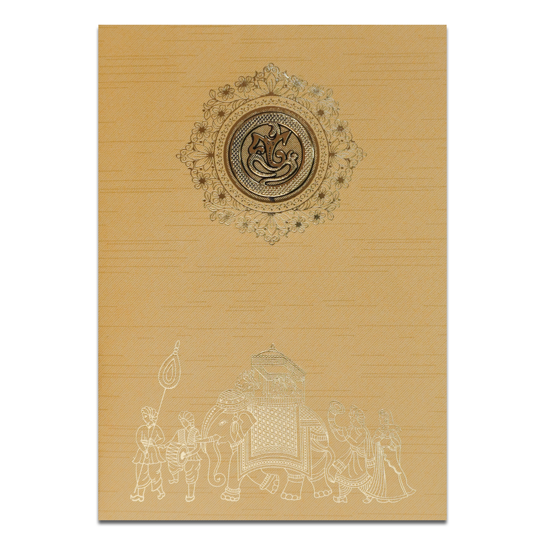 Gold Royal Baraat Elephant Wedding Card-KNKR039GL