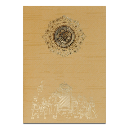 Gold Royal Baraat Elephant Wedding Card-KNKR039GL