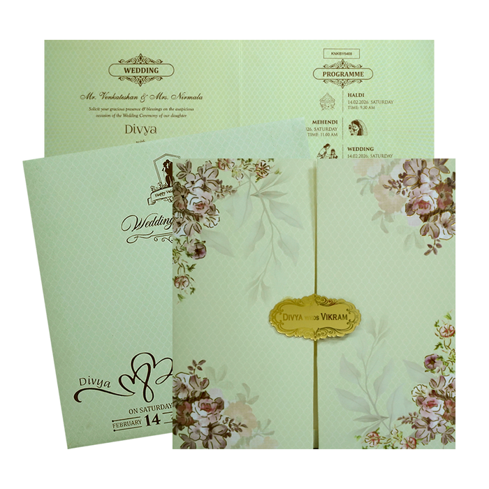 Pista Green Floral Design In Door Opening Pattern-KNKBY5408-King of Cards