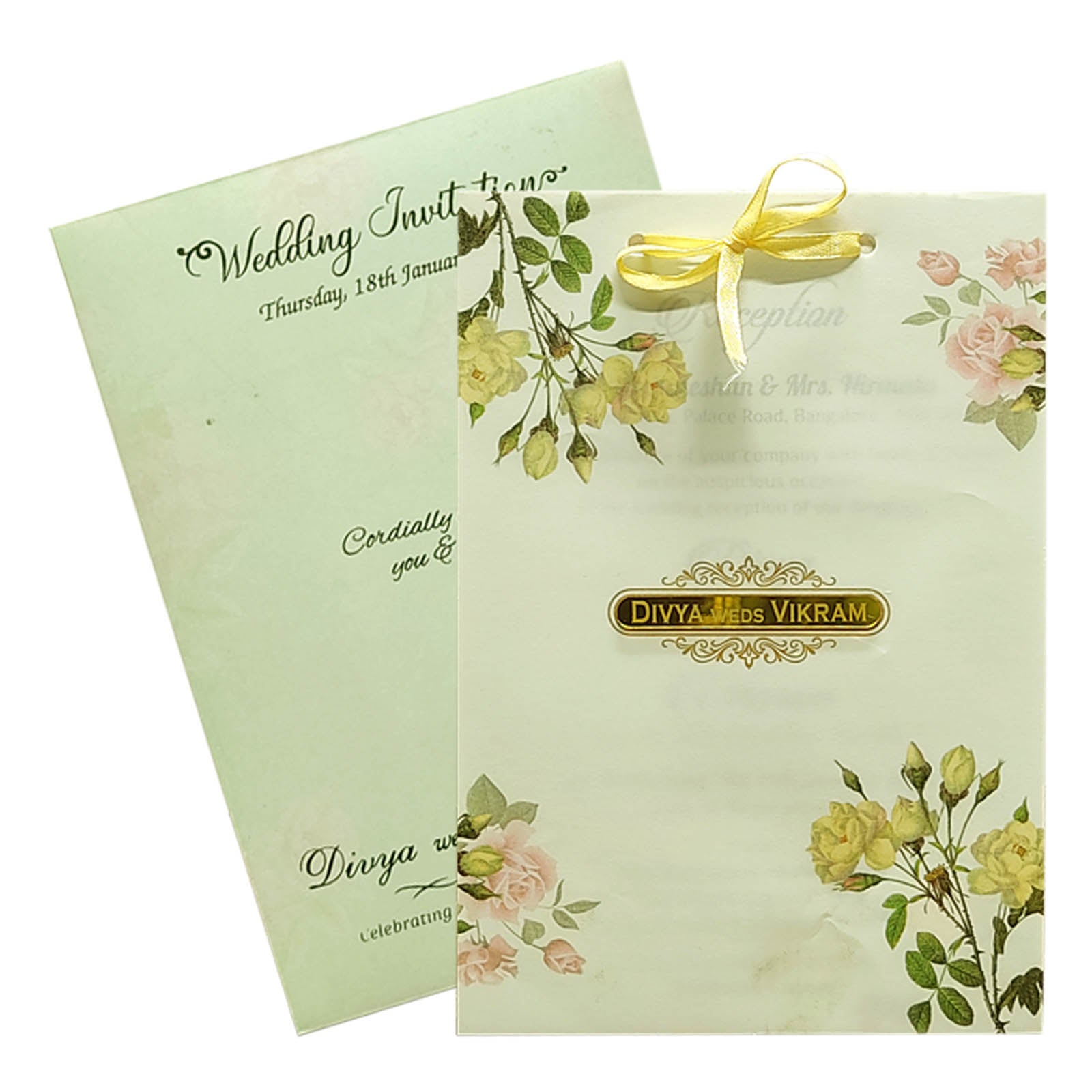 Green Floral Nameplate Invitation Card-King of Cards