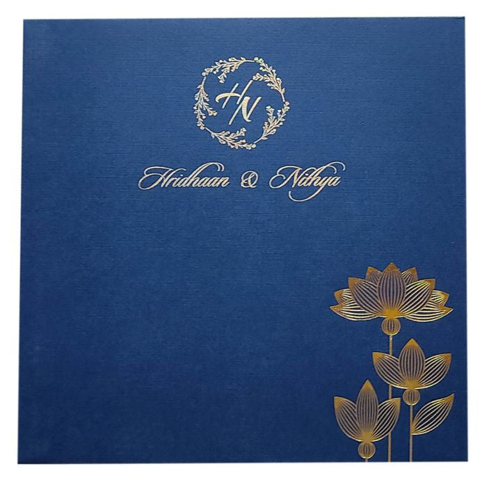 Blue Floral Single Sheet Invitation Card-King of Cards