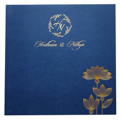 Blue Floral Single Sheet Invitation Card-King of Cards