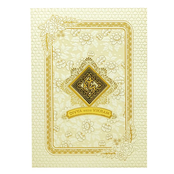 White Gold Floral Invitation Card-King of Cards