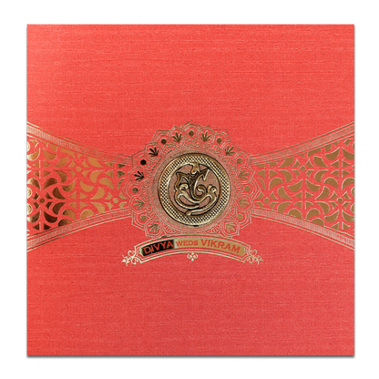 Orange Gold Ganesha Wedding Card-KNBP902L