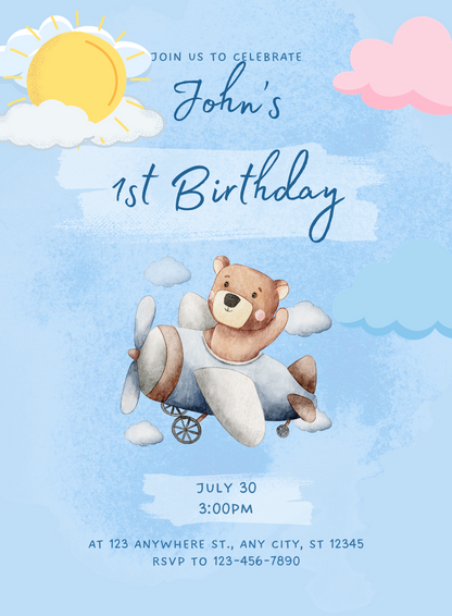 Sky Blue Childish Birthday Invitation-EINK0066