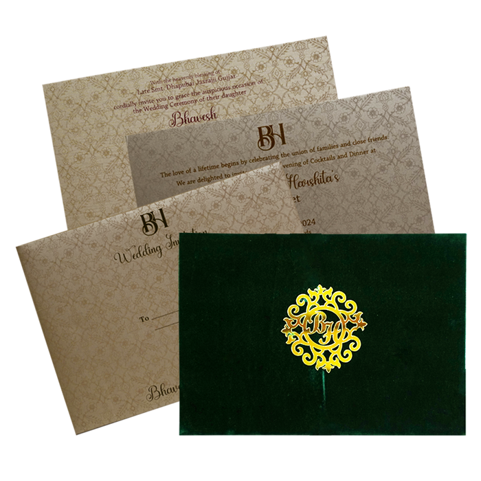 Green Velvet Fabric Invitation-King of Cards