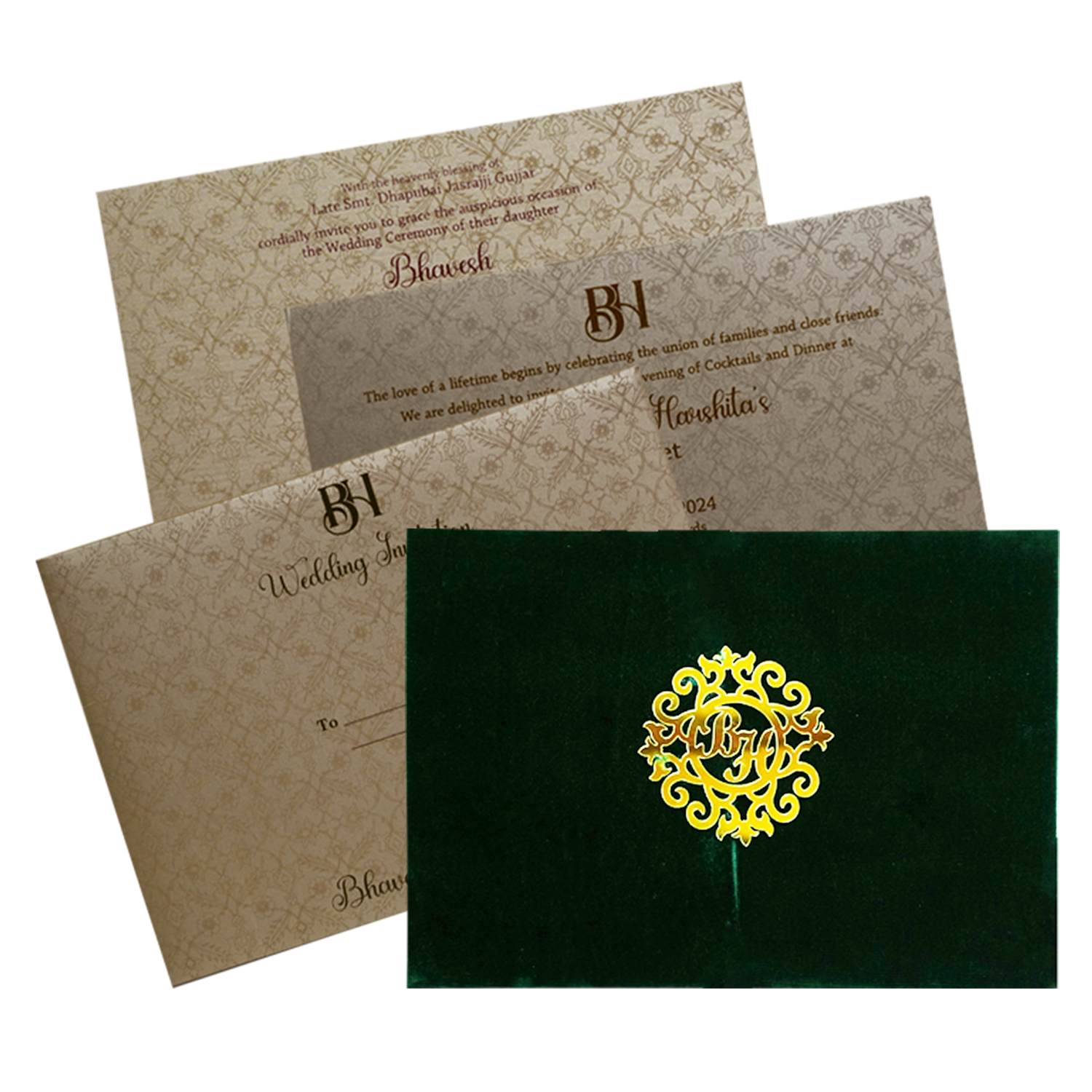 Green Velvet Fabric Invitation-King of Cards