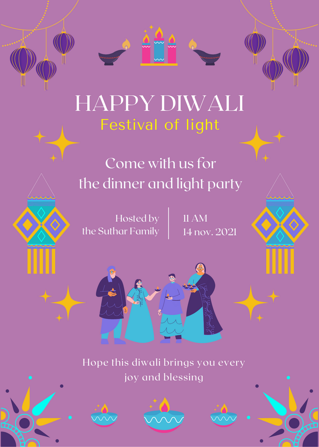 Pale Pink Framed Diwali Invitation-AADWI004