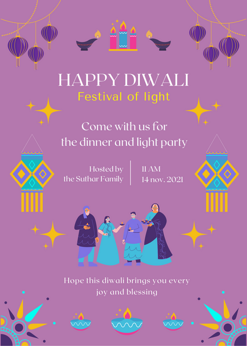 Pale Pink Framed Diwali Invitation-AADWI004