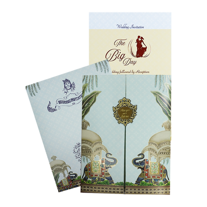 Regal Blue Elephant Gatefold Wedding Card-KNKC4089