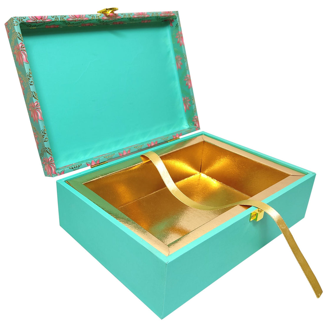 Green With Pink Floral Modern Box Invitation-KBX0306-King of Cards