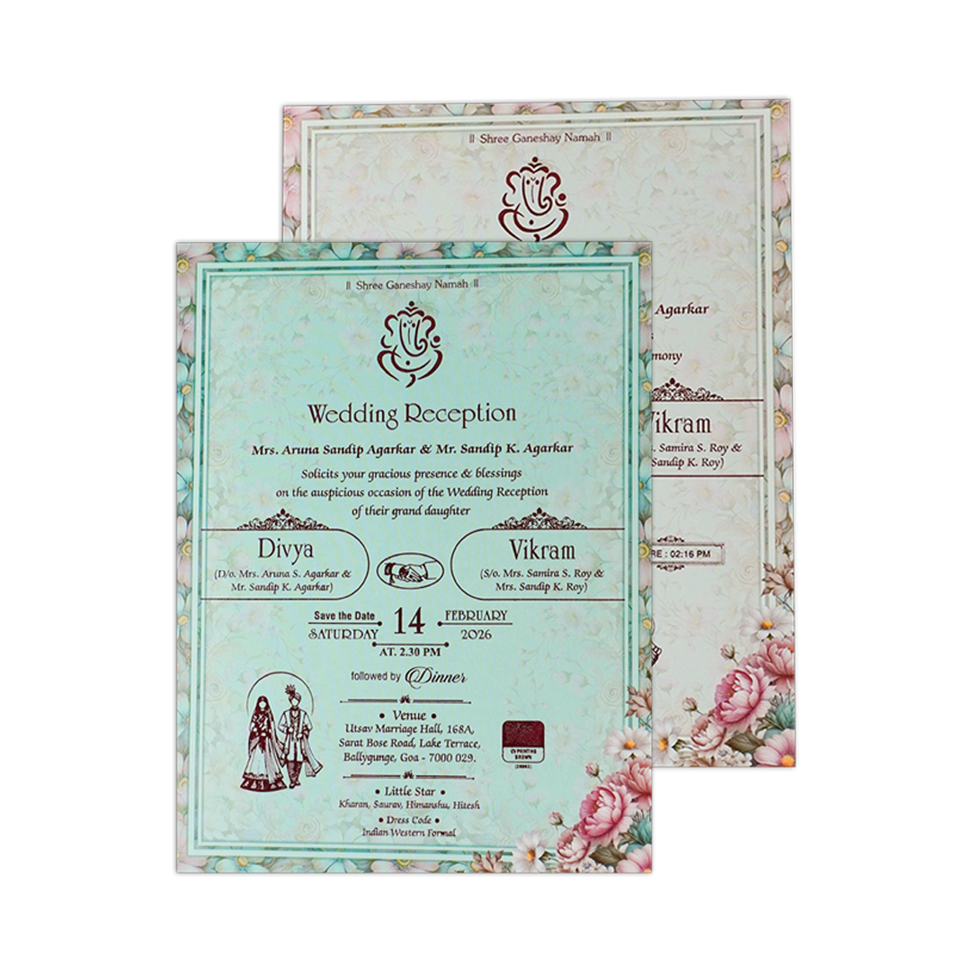 Pink Floral Padded Wedding Card-KNMO9311