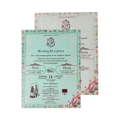 Pink Floral Padded Wedding Card-KNMO9311