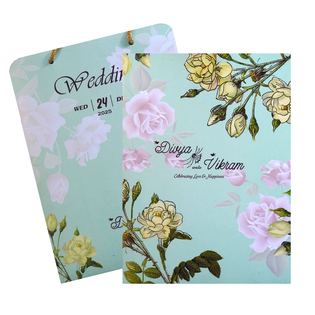 Green Classic Pastel Multicolour Floral Offset Print Design-KNCA206G-King of Cards