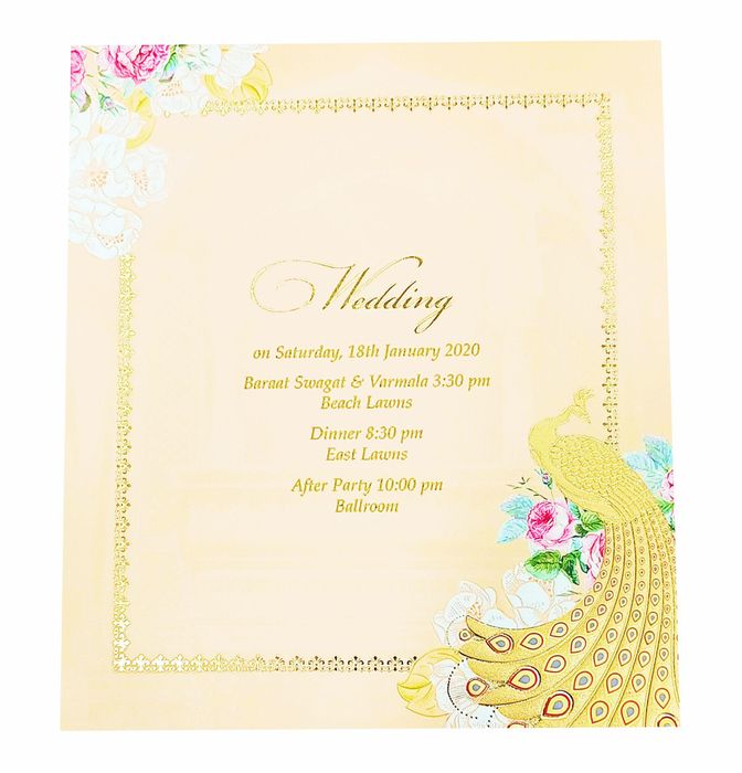 Pink Roses And Colourful Peacocks Ultra Premium Wedding Card-KNKUP033-King of Cards