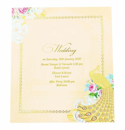 Pink Roses And Colourful Peacocks Ultra Premium Wedding Card-KNKUP033-King of Cards