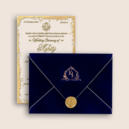 Royal Blue Velvet Wedding Invitation Card - KVR102