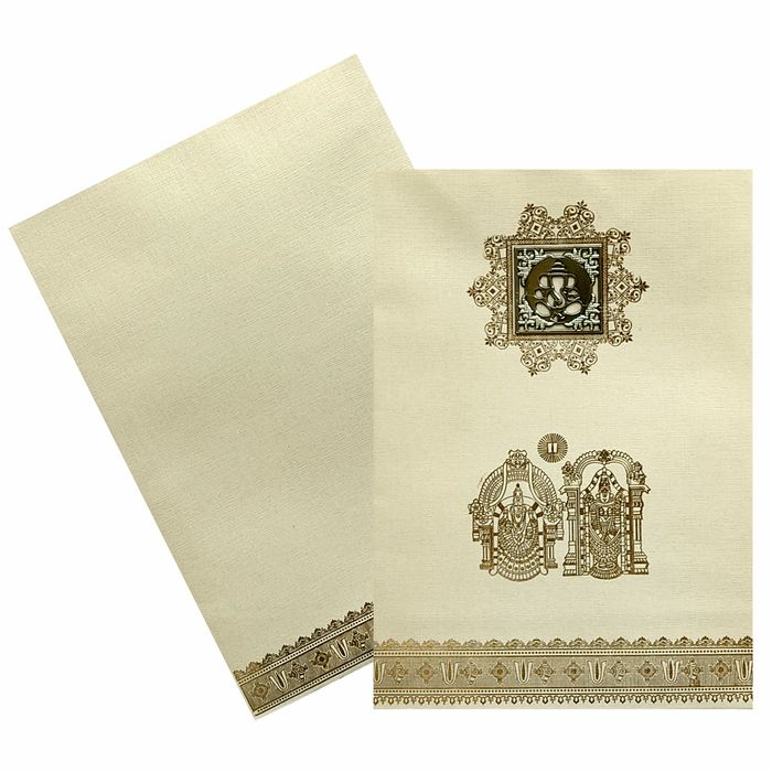 Cream Metallic Balaji Padmavathi With Square Ganesha Sticker-KNCM22CB-King of Cards