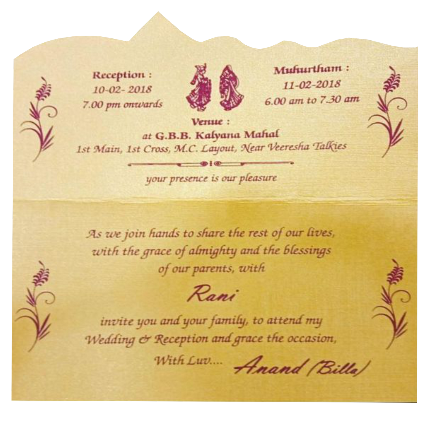 Enchanting Maroon Shading With Gold Foiling Personal Wedding Card  - KNKSP732