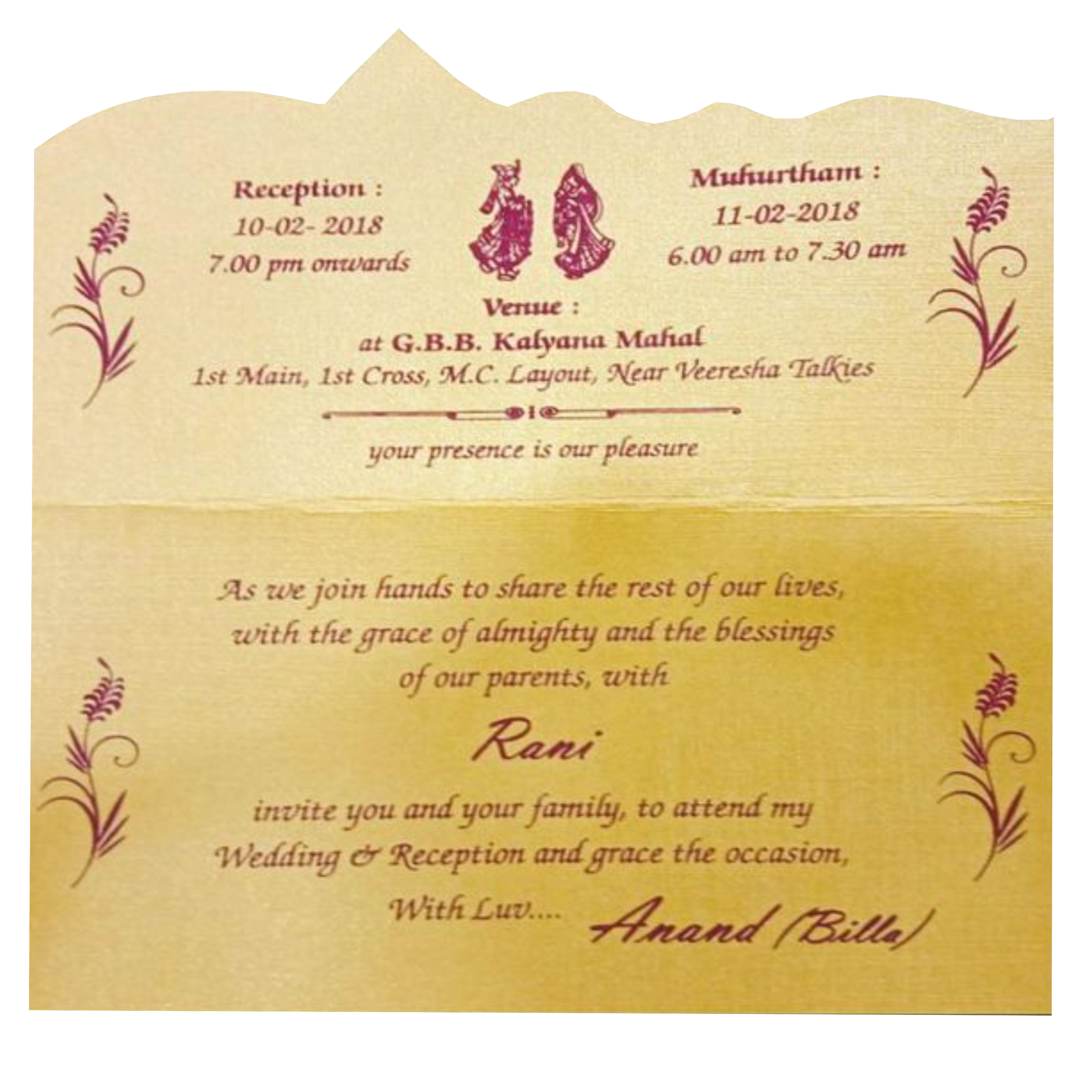 Enchanting Maroon Shading With Gold Foiling Personal Wedding Card  - KNKSP732