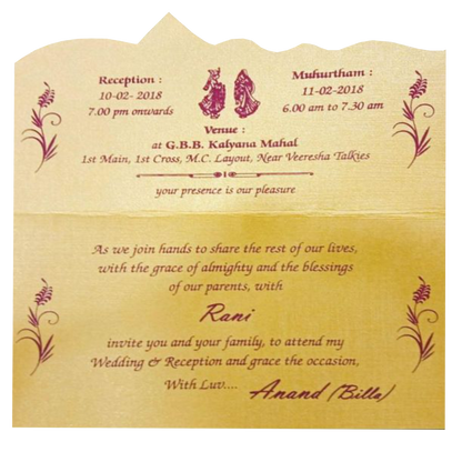 Enchanting Maroon Shading With Gold Foiling Personal Wedding Card  - KNKSP732
