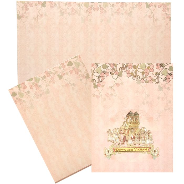 Pink Classic Floral Design With Elephant and Bride Groom Card-KNKC4054-King of Cards