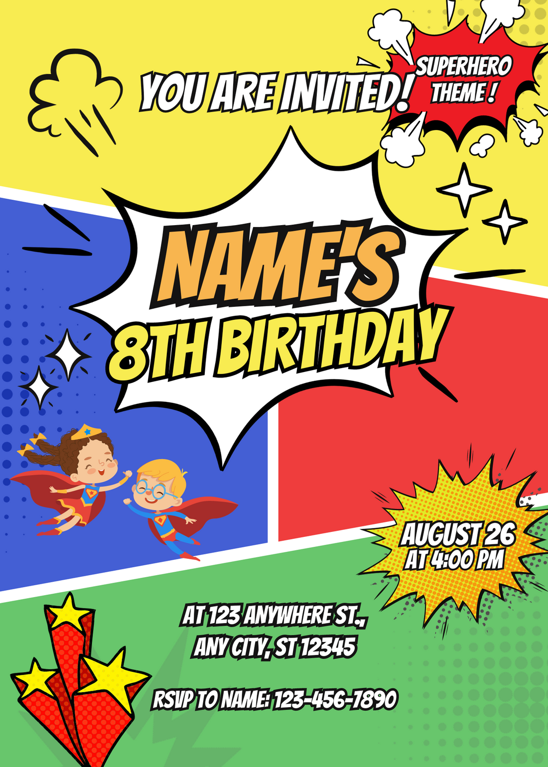 Colorfully Themed Superheroes Invitation-AASHI001