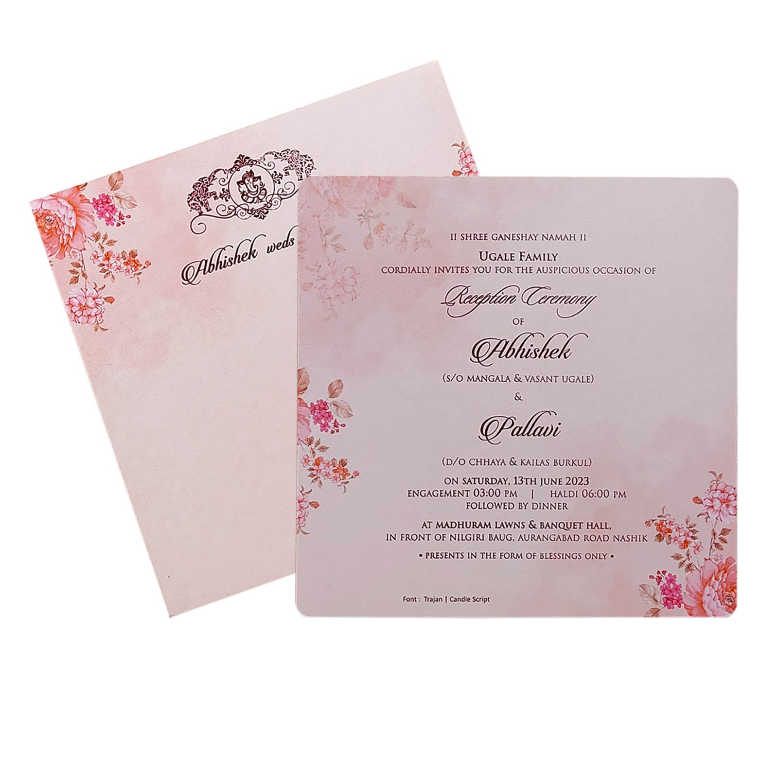 Pink Floral Single Sheet Invitation Card-KRCS6550 | King of Cards