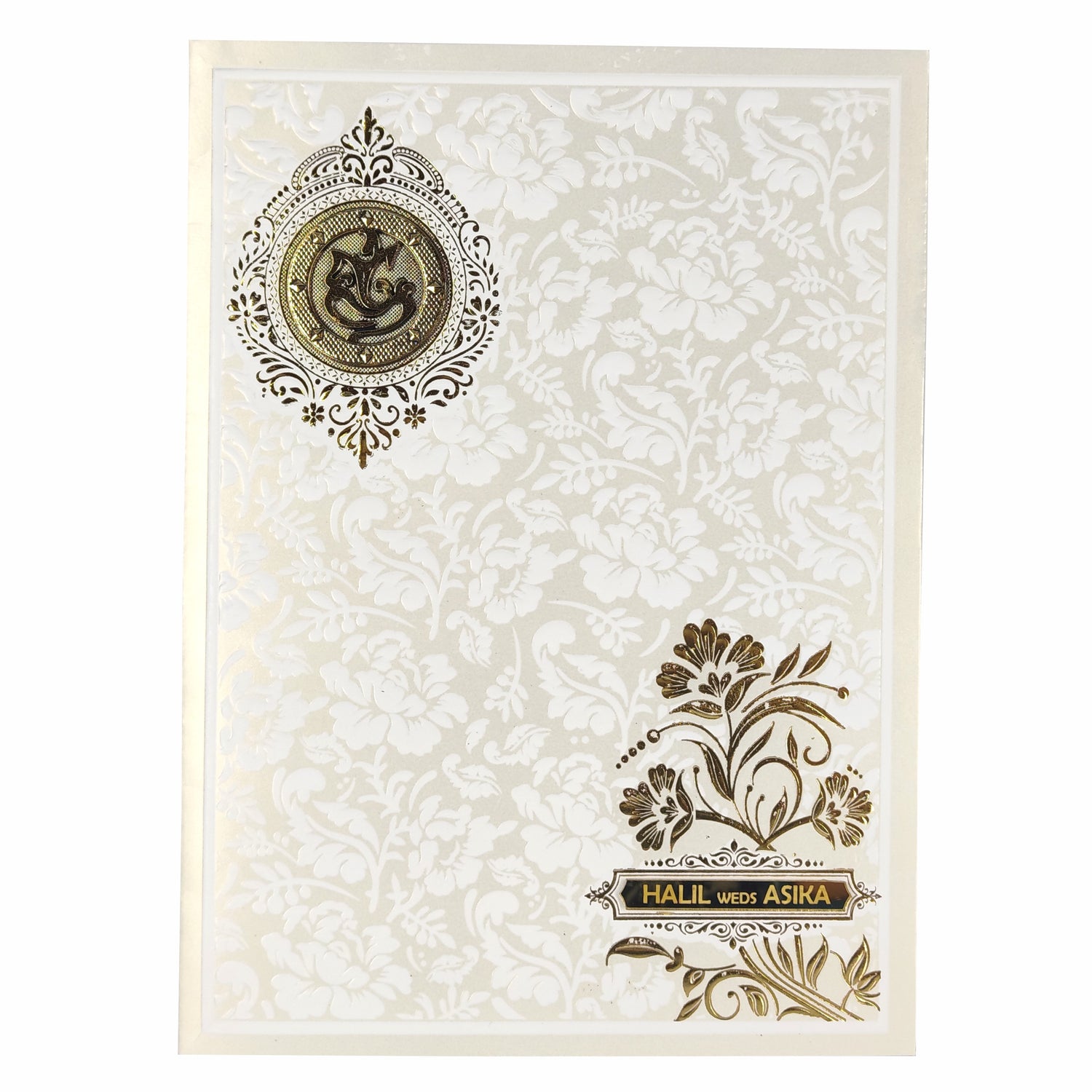 White Jumbo Screen Embossed Floral With Gold Foiling-KNK40500