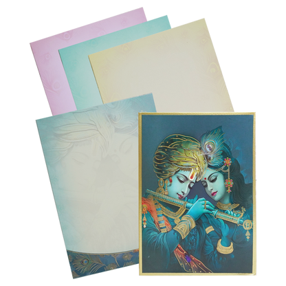 Celebrate in style with customized Green Radha Krishna Padded Wedding Card. Order now! ?WhatsApp Support ?Express Delivery.