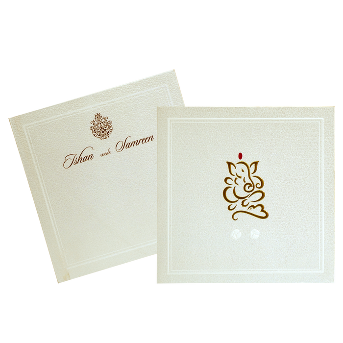 Pearl White Ganesha Wedding Card-King of Cards