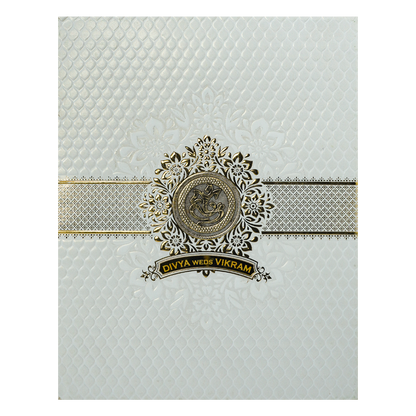 White Textured Floral Band Wedding Card-KNCS8516W