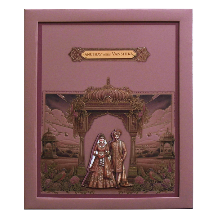 Pink Premium Padded Wedding Invitation-King of Cards