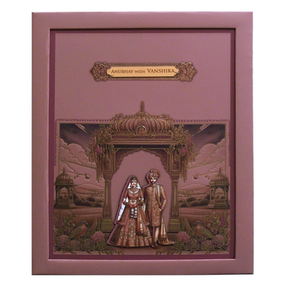 Pink Premium Padded Wedding Invitation-King of Cards