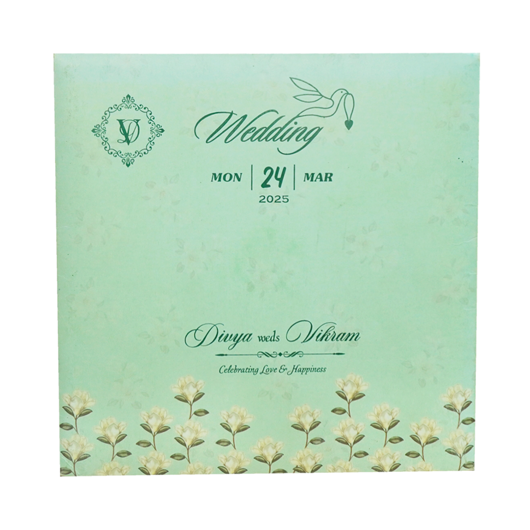 Green Floral Fancy Opening Wedding Card-KNGA7101
