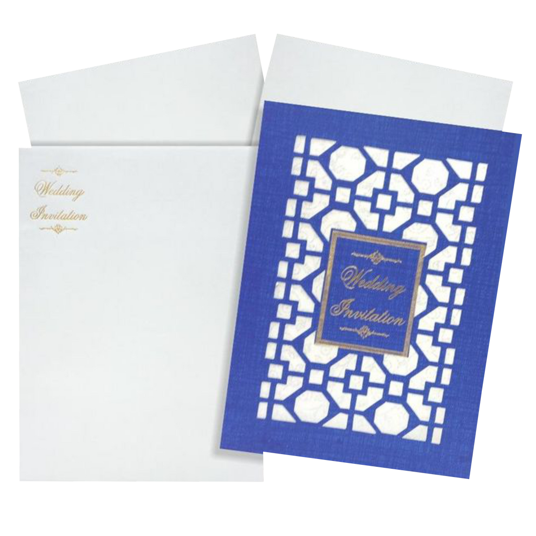 Blue Laser Cut Invitation With Gold Tipping Message Box-KNCPC431