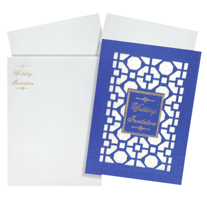 Blue Laser Cut Invitation With Gold Tipping Message Box-KNCPC431