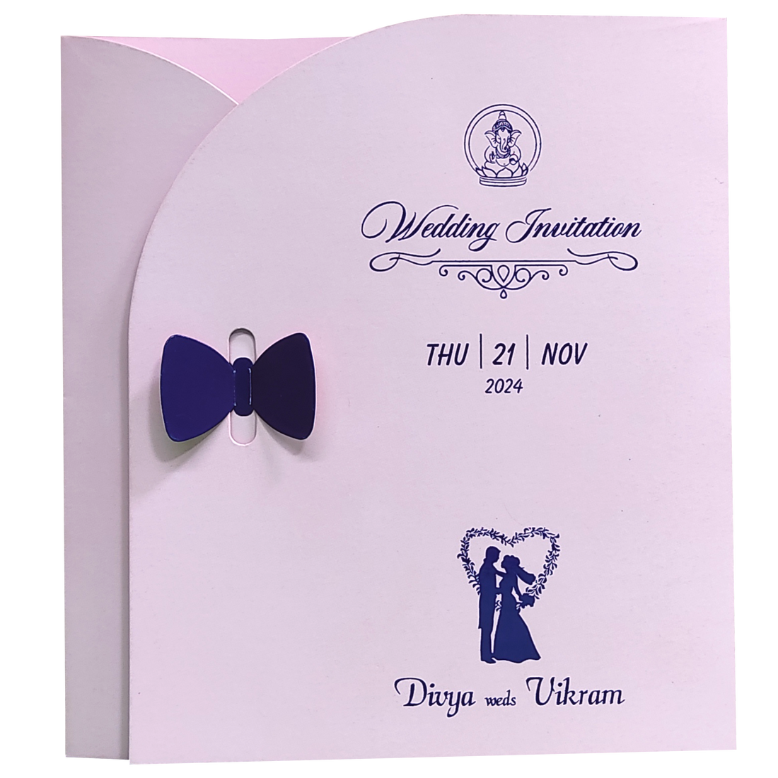 Light Pink Bow Twofold Wedding Card-King of Cards