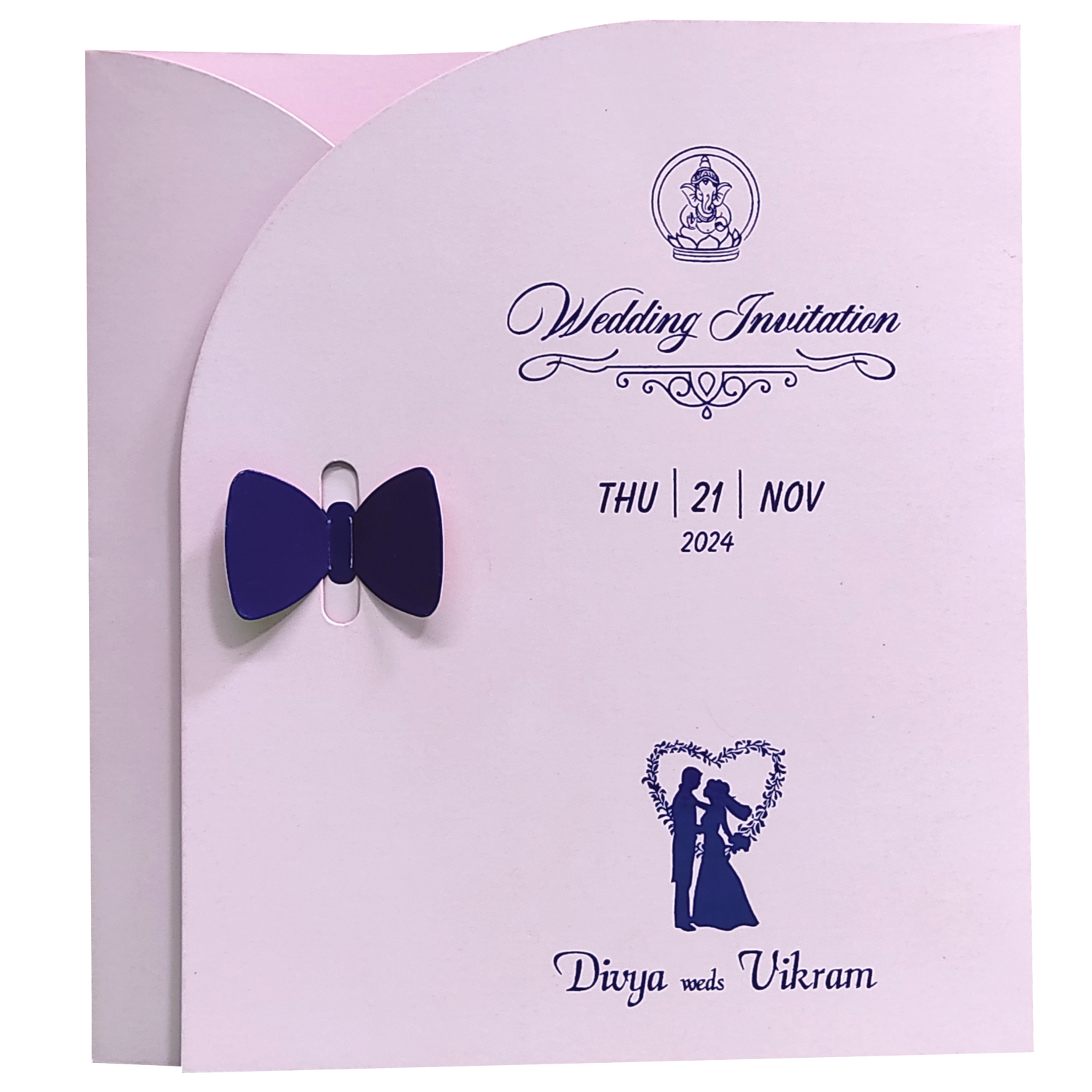 Light Pink Bow Twofold Wedding Card-King of Cards