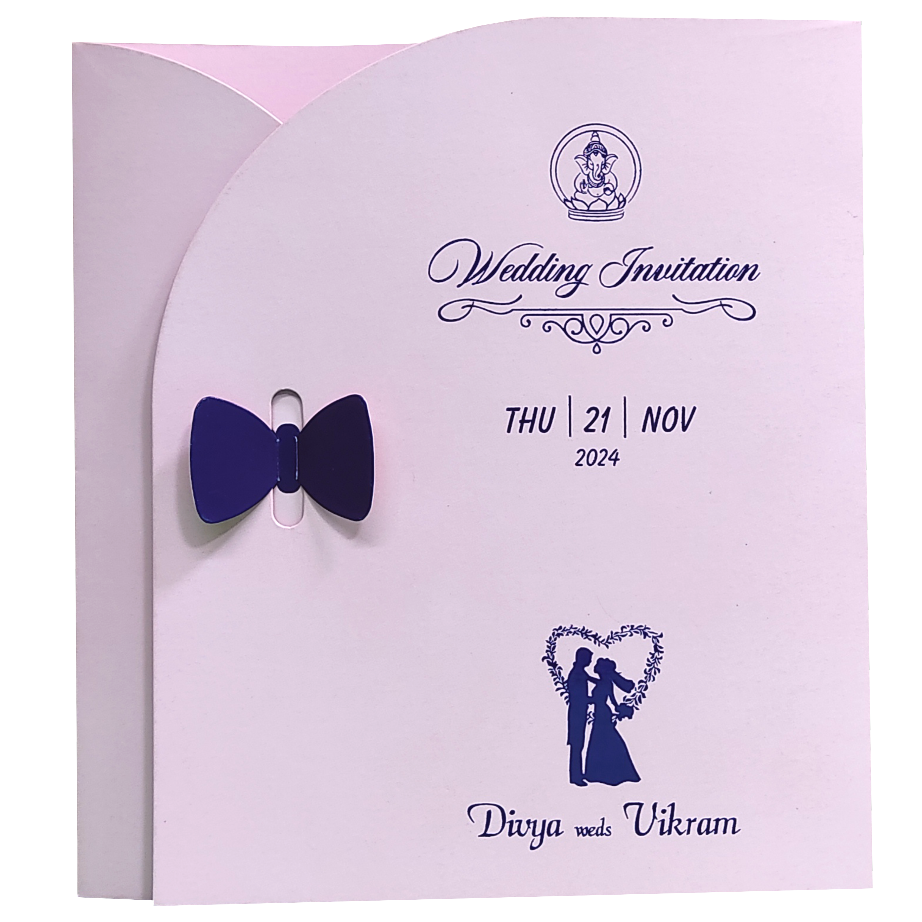 Light Pink Bow Twofold Wedding Card-King of Cards