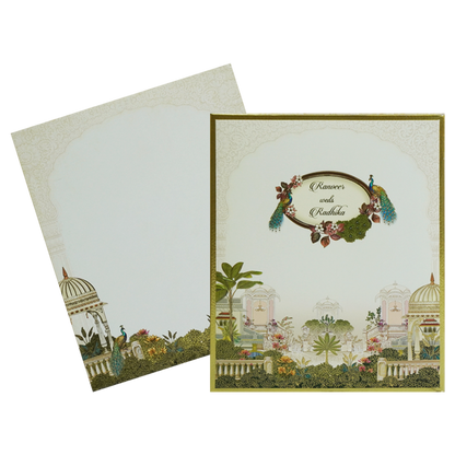 Cream Mughal Art Padded Invitation Card-King of Cards