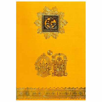 Orange Metallic Balaji Padmavathi Invite With Square Ganesha-KNCM22OB-King of Cards