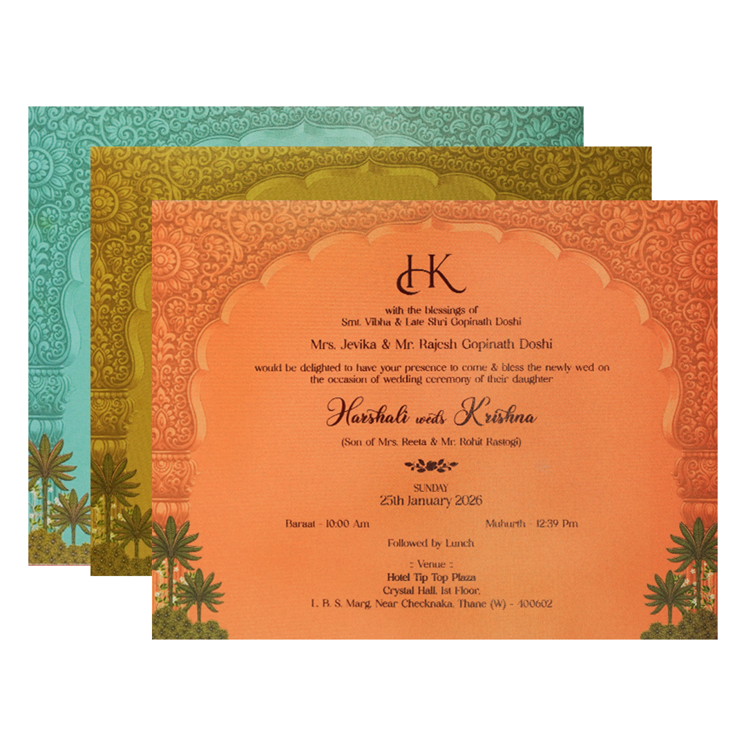 Peach Arch Bride Groom Padded Wedding Card-KSI64140