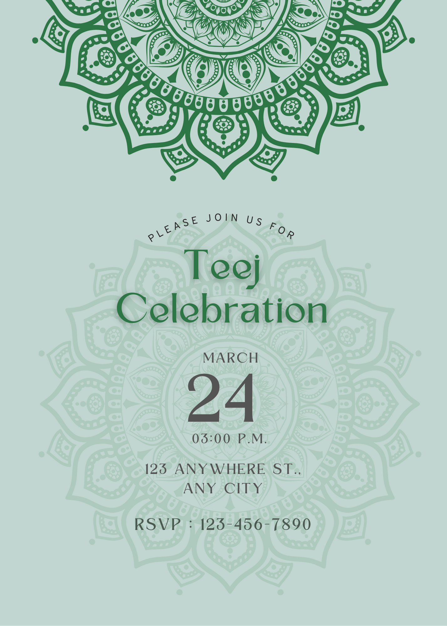 Light Green Floral Teej Invitation-AATEE001