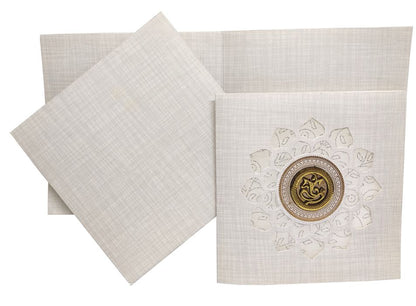 Grey Metallic Wedding Card With White Wolly And Ganesha-KNRP4343G-King of Cards