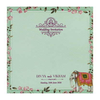 Green Elephant Peacock Laser-Cut Wedding Card-KNPL5806