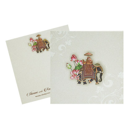 Cream Elephant Padded Wedding Invitation Design-King of Cards