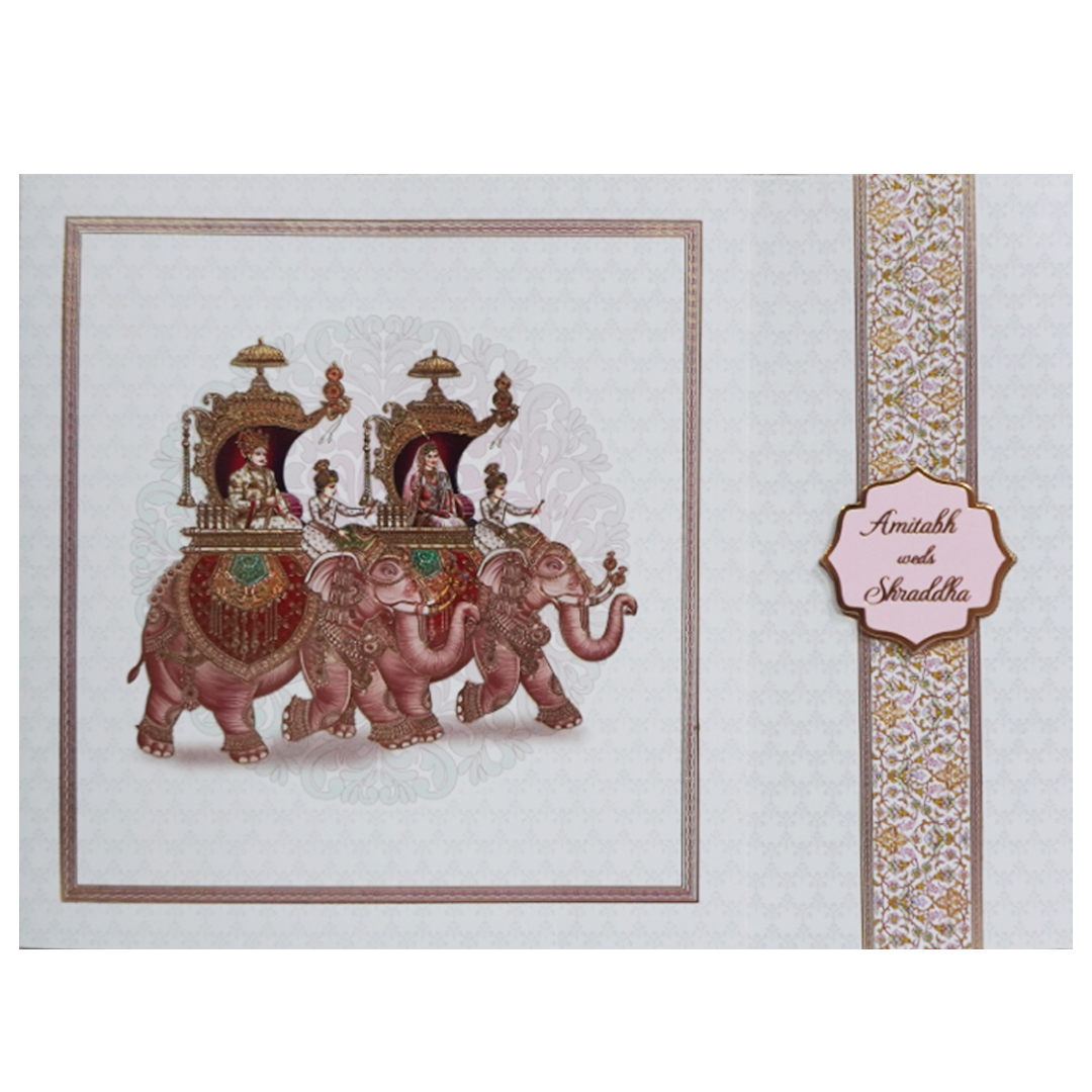 White Door Elephant Wedding Invitation-KAC05090