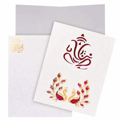 Beautiful Cut Ganesha With Peacock Theme Wedding Card - KNK70190